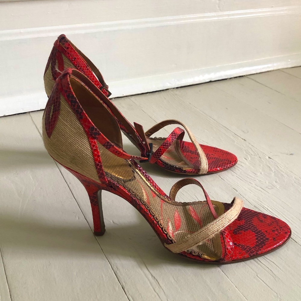 J. Vincent Women’s heels, coral snakeskin, size 10